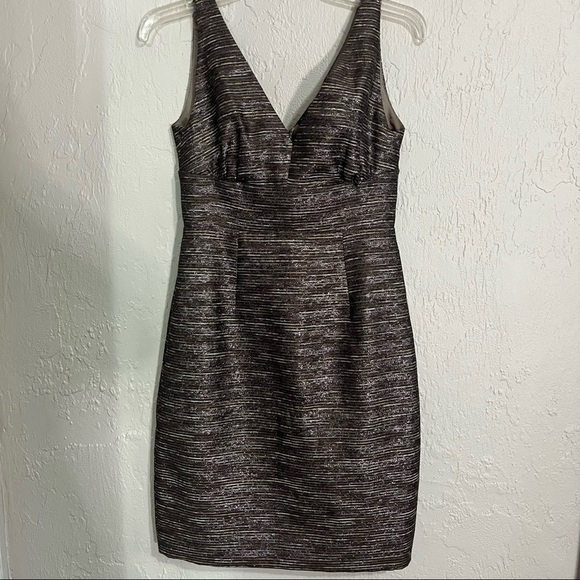 ELIE Tahari Brown/Silver Metallic Cocktail Dress Size 0 - Picture 3 of 11